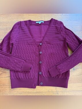 Jonathan Simkhai Textured Button-Front Cardigan Sweater - Deep Berry